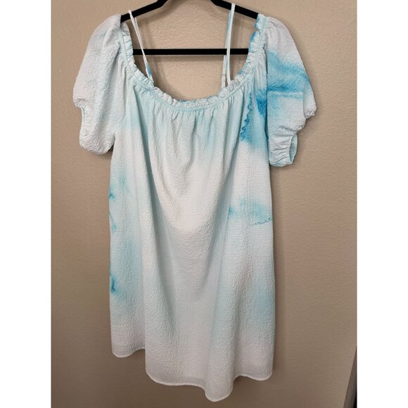 Forever 21 Womens Blue Dress 2x off shoulder‎ short sleeve mini polyester plus - Picture 2 of 8